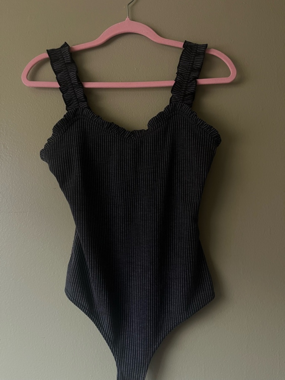 Le Lis Black Ribbed Bodysuit with Ruffled Straps